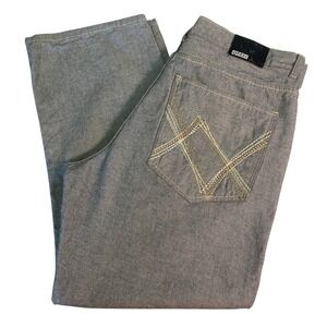 QRUEL Jeans Denim Pants Embellished Pockets Blue Light Wash 44x32 Hip Hop Grunge